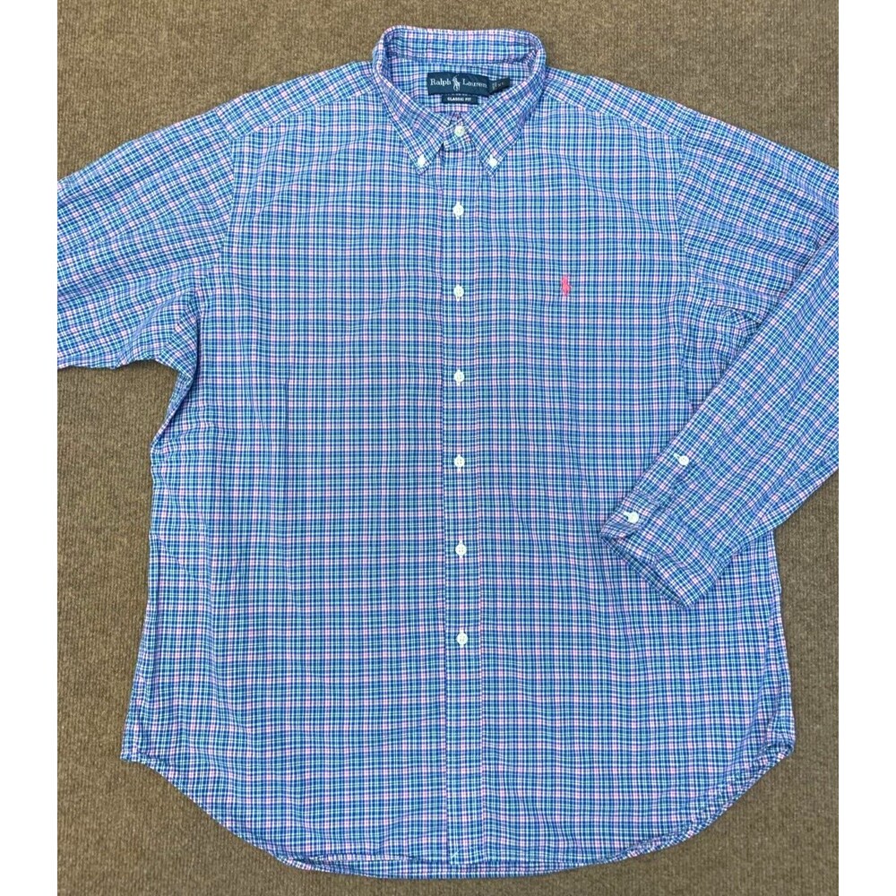 Ralph Lauren Shirt Mens XL Classic Fit Plaid Preppy Cotton Button Long Sleeve